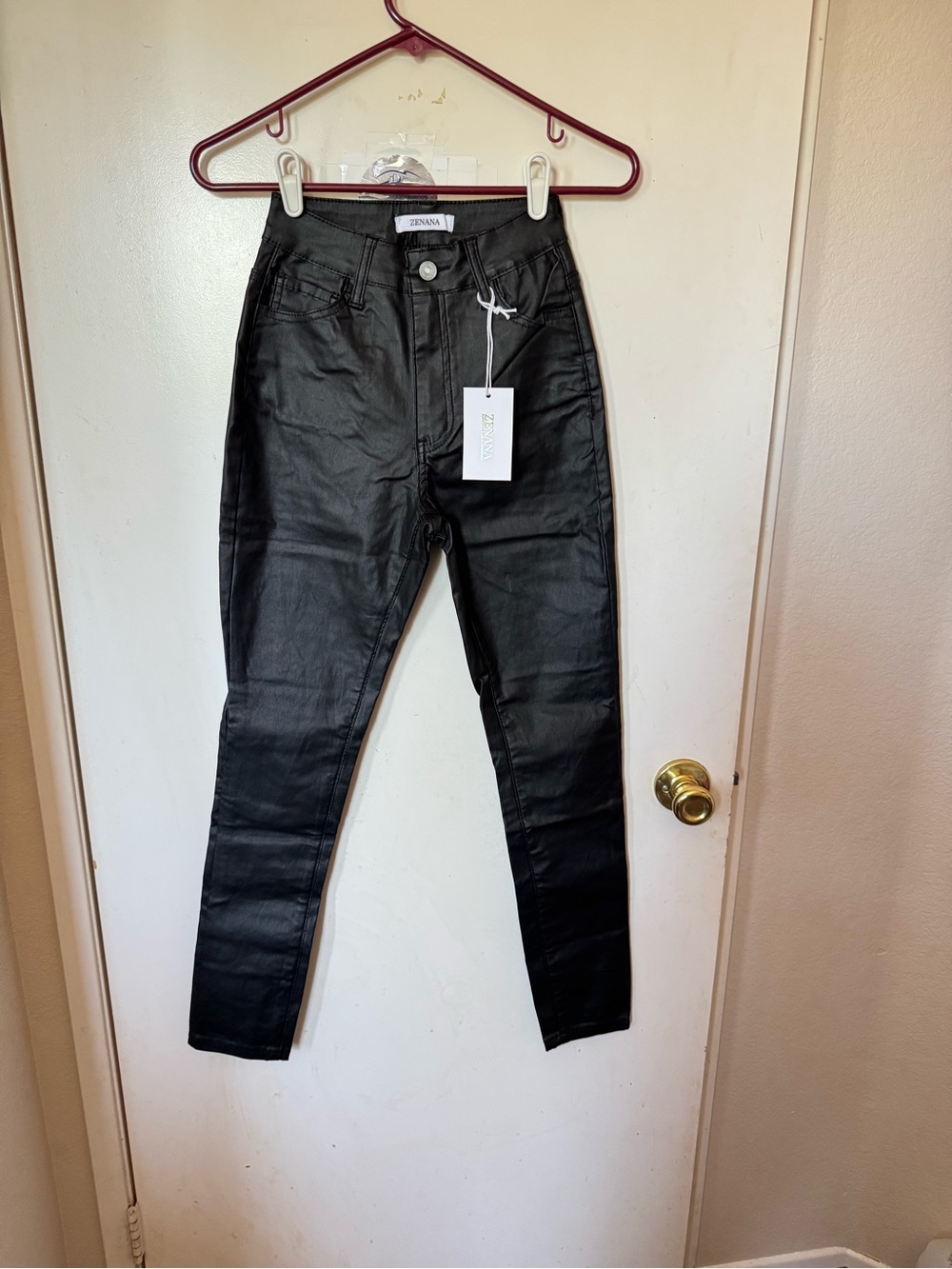 Zenana Outfitters High Rise Black Skinny Coated Jeans Small and Large NWT